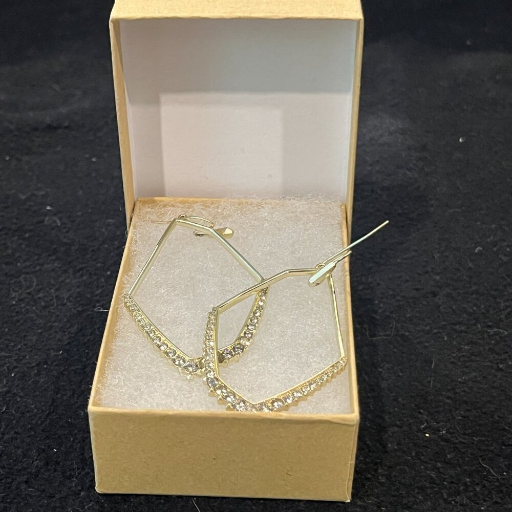 Kendra Scott Open Frame Drop Nell Earrings, Hoop French Wire CZ Yellow Gold Tone